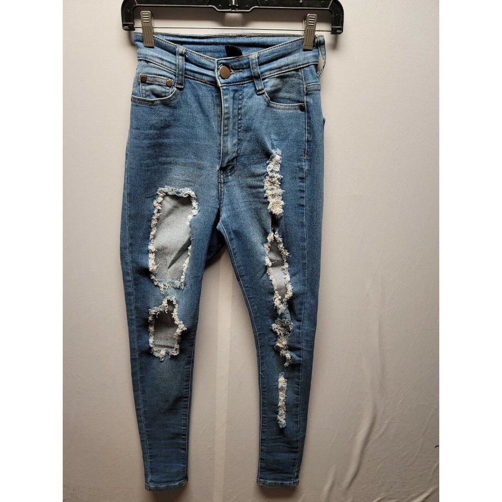 BOB Jeans Juniors Size 3/4 Blue Skinny Jeans Stretch Denim Destroyed
